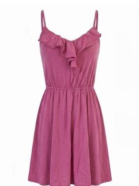 LOFT Pink Ruffled Spaghetti Strap Dress